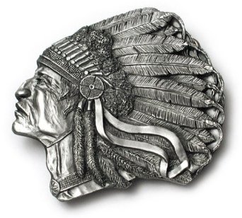 Pontiac Indian Chief Pewter Minted belt Buckle ornate Artwork